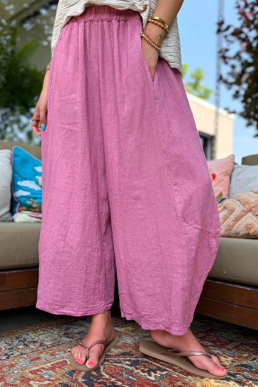 Sandbar Linen Blend Barrel Culotte Pant Indian Pink